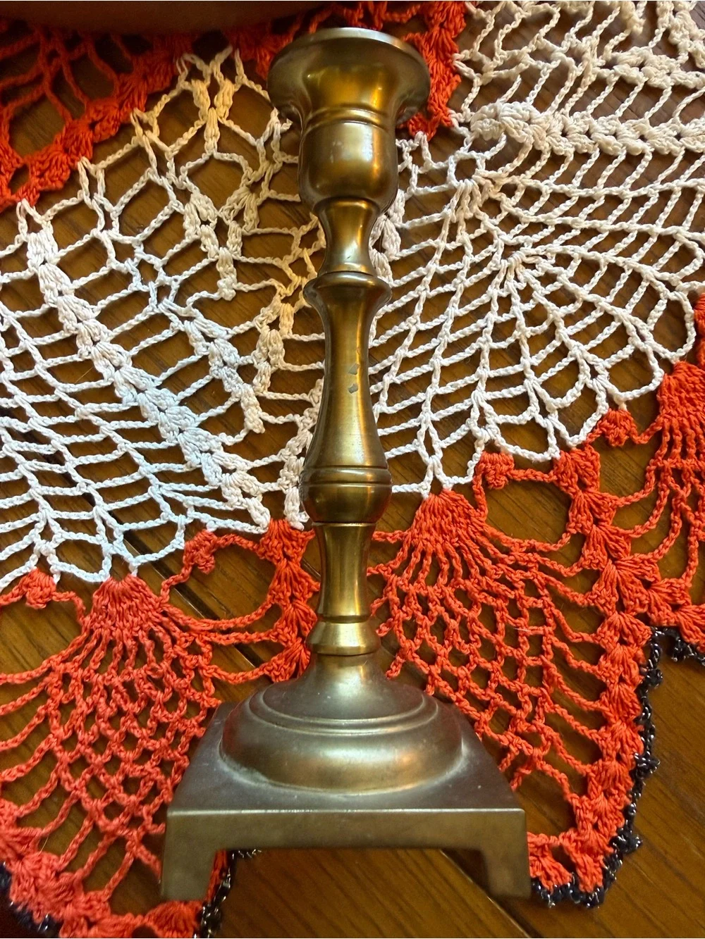 Vintage Brass Candlestick Holder 8” Square Footed Base Patina